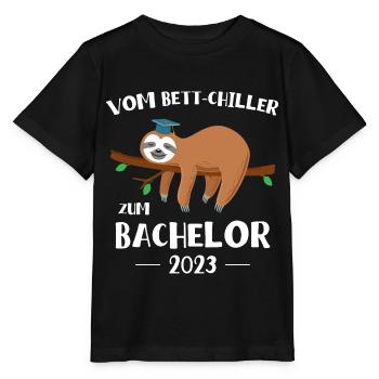 Vom Bettchiller zum Bachelor Faultier 2023 - Stanley/Stella Kinder T-Shirt MINI CREATOR  - Schwarz - Vorne - Mikhail (115cm)