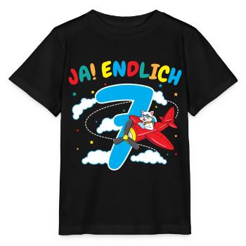 7. Geburtstag Katze Flugzeug Fliegen Geschenk - Stanley/Stella Kinder T-Shirt MINI CREATOR  - Schwarz - Vorne - Mikhail (115cm)