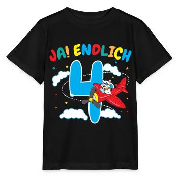 4. Geburtstag Katze Flugzeug Flieger Geschenk - Stanley/Stella Kinder T-Shirt MINI CREATOR  - Schwarz - Vorne - Mikhail (115cm)