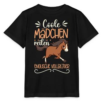 Coole Mädchen reiten Englisches Vollblut - Stanley/Stella Kinder T-Shirt MINI CREATOR  - Schwarz - Vorne - Mikhail (115cm)