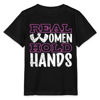 Real women hold hands - Armdrücken - Stanley/Stella Kinder T-Shirt MINI CREATOR  - Schwarz - Vorne - Mikhail (115cm)