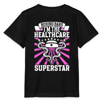 Superstar als Pflegekraft im Strafvollzug - Stanley/Stella Kinder T-Shirt MINI CREATOR  - Schwarz - Vorne - Mikhail (115cm)