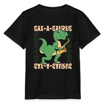 Sax-A-Saurus - TREX on saxophone - Stanley/Stella MINI CREATOR Kids’ T-Shirt - black - Front - Mikhail (115cm)
