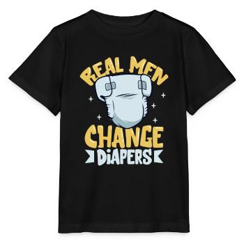 Real men change diapers - Stanley/Stella MINI CREATOR Kids’ T-Shirt - black - Front - Mikhail (115cm)