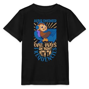 Hibou à la table de mixage - ingénieur du son - T-shirt bio MINI CREATOR Stanley/Stella Enfant - noir - Devant - Mikhail (115cm)