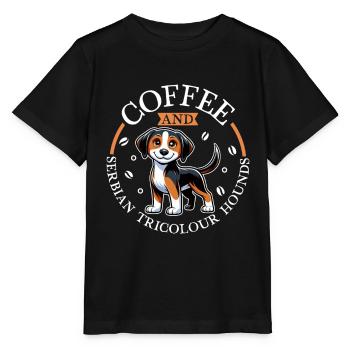 Kaffee und Dreifarbiger Serbischer Laufhund - Stanley/Stella Kinder T-Shirt MINI CREATOR  - Schwarz - Vorne - Mikhail (115cm)