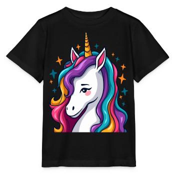 Sassy Unicorn with Rainbow Waves - Stanley/Stella MINI CREATOR Kids’ T-Shirt - black - Front - Mikhail (115cm)
