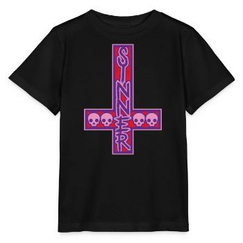 Sinner On Inverted Cross Pink & Purple - Stanley/Stella MINI CREATOR Kids’ T-Shirt - black - Front - Mikhail (115cm)