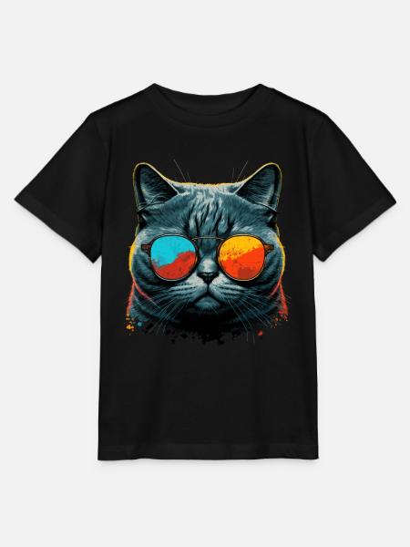 Coole Katze mit Sonnenbrille - Stanley/Stella Kinder T-Shirt MINI CREATOR  - Schwarz