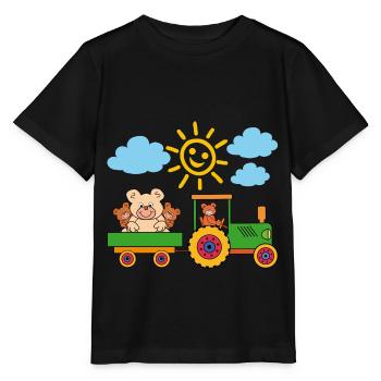 Les ours en peluche conduisent un tracteur avec remorque - T-shirt bio MINI CREATOR Stanley/Stella Enfant - noir - Devant - Mikhail (115cm)
