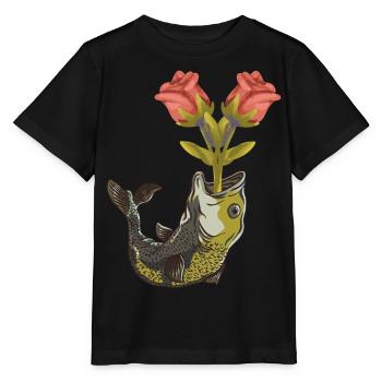 Fish Pisces Birthday Angler Roses Greetings Flowers - Stanley/Stella MINI CREATOR Kids’ T-Shirt - black - Front - Mikhail (115cm)