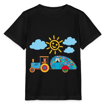 Teddy tire un camping-car coloré avec tracteur - T-shirt bio MINI CREATOR Stanley/Stella Enfant - noir - Devant - Mikhail (115cm)