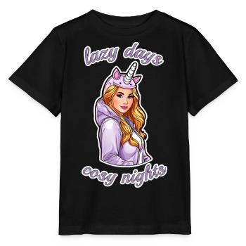 Cute anime girl lazy days, cosy nights - Stanley/Stella MINI CREATOR Kids’ T-Shirt - black - Front - Mikhail (115cm)