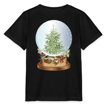 schöne nostalgische Schneekugel mit Weihnachtsbaum - Stanley/Stella Kinder T-Shirt MINI CREATOR  - Schwarz - Vorne - Mikhail (115cm)