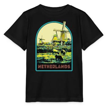 Landschaftlich reizvolle Reise, Windmühlen der Niederlande - Stanley/Stella Kinder T-Shirt MINI CREATOR  - Schwarz - Vorne - Mikhail (115cm)