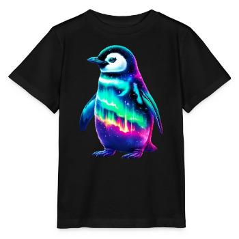 Aurora Borealis Pinguin - Stanley/Stella Kinder T-Shirt MINI CREATOR  - Schwarz - Vorne - Mikhail (115cm)