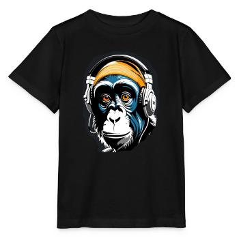 Musik Affe Schimpanse Kopfhoerer als Geschenkidee - Stanley/Stella Kinder T-Shirt MINI CREATOR  - Schwarz - Vorne - Mikhail (115cm)