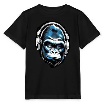 Musik Affe Gorilla mit Kopfhoerer als Geschenkidee - Stanley/Stella Kinder T-Shirt MINI CREATOR  - Schwarz - Vorne - Mikhail (115cm)
