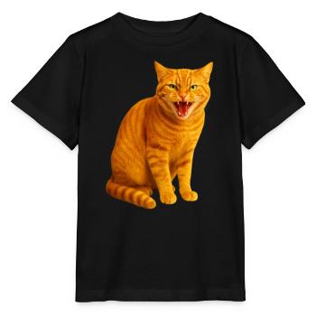 Fauchende orange getigerte Katze - Stanley/Stella Kinder T-Shirt MINI CREATOR  - Schwarz - Vorne - Mikhail (115cm)