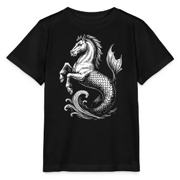 Mythischer Hippocampus, Seehengst Illustration - Stanley/Stella Kinder T-Shirt MINI CREATOR  - Schwarz - Vorne - Mikhail (115cm)