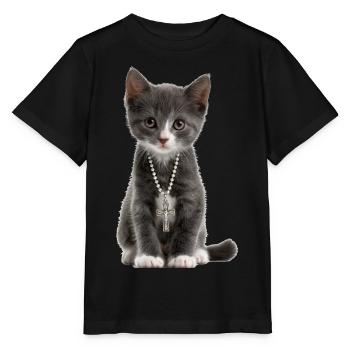 Katze Kreuzkette Christ Christentum Christen - Stanley/Stella Kinder T-Shirt MINI CREATOR  - Schwarz - Vorne - Mikhail (115cm)