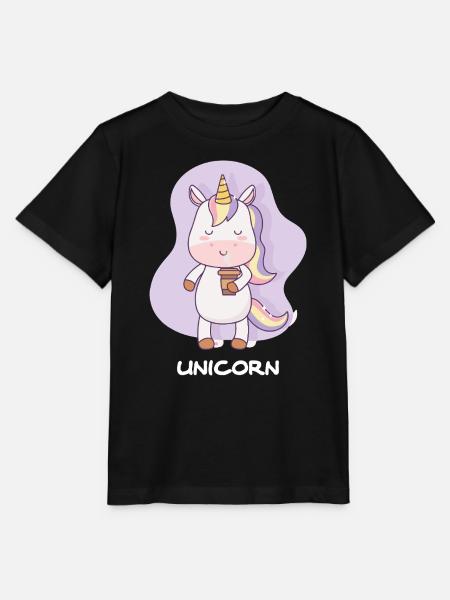 Kaffee trinkendes Einhorn - Stanley/Stella Kinder T-Shirt MINI CREATOR  - Schwarz