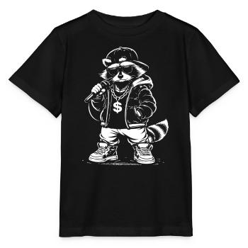 Rappender Waschbär mit Bling - Stanley/Stella Kinder T-Shirt MINI CREATOR  - Schwarz - Vorne - Mikhail (115cm)