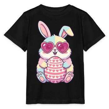 Pastellhäschen mit Herzbrille und Ei - Stanley/Stella Kinder T-Shirt MINI CREATOR  - Schwarz - Vorne - Mikhail (115cm)