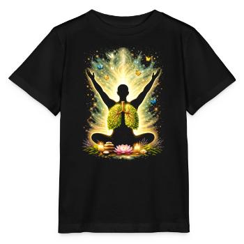 Meditation Atmung Natur Lunge Design  - Stanley/Stella Kinder T-Shirt MINI CREATOR  - Schwarz - Vorne - Mikhail (115cm)