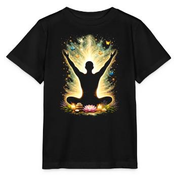 Meditation Achtsamkeit Energie Design  - Stanley/Stella Kinder T-Shirt MINI CREATOR  - Schwarz - Vorne - Mikhail (115cm)