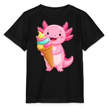 Pink Comic Axolotl with School Cone – Back to School Art - Stanley/Stella MINI CREATOR Kids’ T-Shirt - black - Front - Mikhail (115cm)