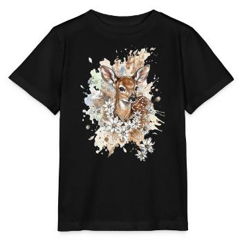 Zarter Rehzauber im Blumenmix - Stanley/Stella Kinder T-Shirt MINI CREATOR  - Schwarz - Vorne - Mikhail (115cm)