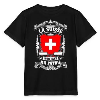 La Suisse - Mon Pays - Ma Patrie - T-shirt bio MINI CREATOR Stanley/Stella Enfant - noir - Devant - Mikhail (115cm)