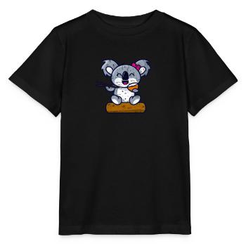 cute koala bear girl eats noodles with chopsticks - Stanley/Stella MINI CREATOR Kids’ T-Shirt - black - Front - Mikhail (115cm)