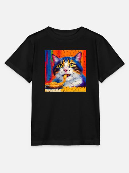 Katze isst Spaghetti Ölgemälde - Stanley/Stella Kinder T-Shirt MINI CREATOR  - Schwarz