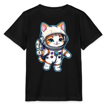 Astronaut Katze - Weltraum - Stanley/Stella Kinder T-Shirt MINI CREATOR  - Schwarz - Vorne - Mikhail (115cm)