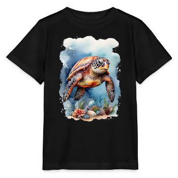 Meers Schildkröte unter Wasser - Stanley/Stella Kinder T-Shirt MINI CREATOR  - Schwarz - Vorne - Mikhail (115cm)