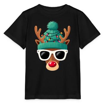 Weihnachts Rentier mit roter Nase - Stanley/Stella Kinder T-Shirt MINI CREATOR  - Schwarz - Vorne - Mikhail (115cm)