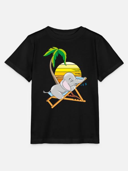Schlafendes Elefantenbaby unter der Palme - Stanley/Stella Kinder T-Shirt MINI CREATOR - Schwarz