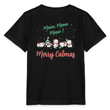 Miaou Miaou Miaou Miaou - Merry Catmas - T-shirt bio MINI CREATOR Stanley/Stella Enfant - noir - Devant - Mikhail (115cm)