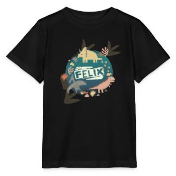 FELIX - Schöner Jungen Name mit süßen Dinosaurier - Stanley/Stella Kinder T-Shirt MINI CREATOR  - Schwarz - Vorne - Mikhail (115cm)