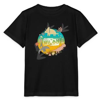 MILAN - Schöner Jungen Name mit süßen Dinosaurier - Stanley/Stella Kinder T-Shirt MINI CREATOR  - Schwarz - Vorne - Mikhail (115cm)