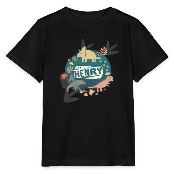 HENRY - Beautiful boy name with cute dinosaurs - Stanley/Stella MINI CREATOR Kids’ T-Shirt - black - Front - Mikhail (115cm)
