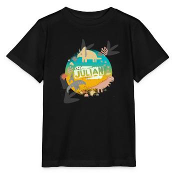 JULIAN - Beautiful boy name with cute dinosaurs - Stanley/Stella MINI CREATOR Kids’ T-Shirt - black - Front - Mikhail (115cm)