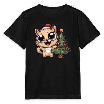 Crazy and funny cat with a christmas ba - Stanley/Stella MINI CREATOR Kids’ T-Shirt - black - Front - Mikhail (115cm)