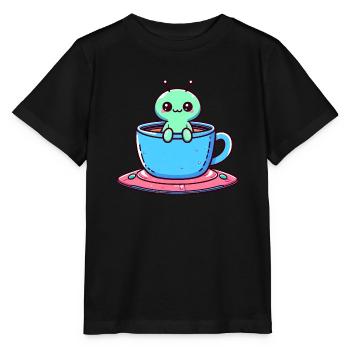 Green Alien & Coffee Tea : Rupture interstellaire avec - T-shirt bio MINI CREATOR Stanley/Stella Enfant - noir - Devant - Mikhail (115cm)