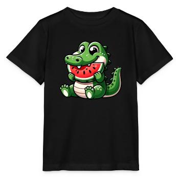 Crocodile With Watermelon Fruity Cute - Stanley/Stella MINI CREATOR Kids’ T-Shirt - black - Front - Mikhail (115cm)