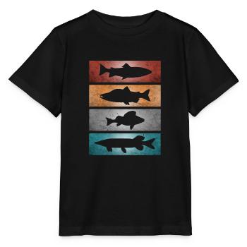 Retro Raubfische Fliegenfischen Angler Geschenke - Stanley/Stella Kinder T-Shirt MINI CREATOR  - Schwarz - Vorne - Mikhail (115cm)