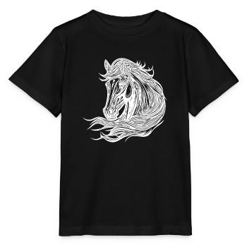 Portrait de jolies juments avec crinière dans le vent - T-shirt bio MINI CREATOR Stanley/Stella Enfant - noir - Devant - Mikhail (115cm)