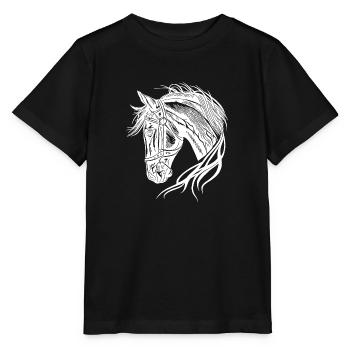 Bel étalon avec une élégante crinière ondulante - T-shirt bio MINI CREATOR Stanley/Stella Enfant - noir - Devant - Mikhail (115cm)